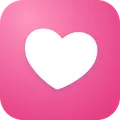 Cuties app icon — a soft white heart on a pink background